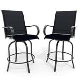 Garvee 360° Swivel Patio Bar Stools Set of 2, All-Weather Outdoor Counter Height Chairs with High Back, Armrests & Footrest, Black Textilene Bistro Seating for Deck, Garden & Poolside