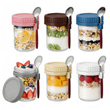 Garvee Glass Overnight Oats Jars with Spoons - 6 Pack 12oz Wide Mouth Mason Containers, Airtight Leakproof BPA-Free Multicolor Lids - Reusable Food Storage for Meal Prep, Yogurt, Salad, Chia Pudding - Pink, Purple, Yellow, Blue, Green, White, 11.2x8.7cm