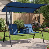 Garvee 2-Person Outdoor Porch Swing with Adjustable Canopy – Cup Holders, Pivot Storage Table & Cooler Bag – Sturdy Steel Frame – Patio Swing for Garden, Balcony, Poolside – Blue - Blue
