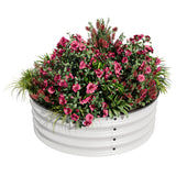 Garvee Round Metal Raised Garden Bed, 2x1FT Galvanized Planter Box, Rust-Resistant, Open Bottom, Safe Edge, Easy Assembly for Vegetables, Flowers & Herbs – White - White