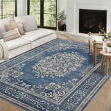Garvee 10' × 13' Boho Floral Area Rug, Machine Washable Non-Slip Low-Pile Soft Rug for Living Room, Bedroom & Dining Room, Blue - Blue
