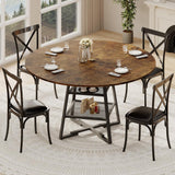 Garvee Space-Saving Round Dining Table for 4-6 – Rustic Wood Design with Storage Shelves – Ideal for Breakfast Nook, Kitchen, or Dining Room – Vintage Color, 47 Inches
