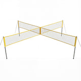 Garvee 4-Square Cross Volleyball Net Set, Height Adjustable 5'-7'11" Outdoor Cross Netting with 2-Ply PE Net & 0.8mm Iron Poles, Yellow Border for Backyard, Beach & Lawn - Yellow