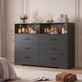 Garvee Modern 6 Drawer Wooden Dresser with Charging Station & Open Shelf - Deep Storage Organizer, Wide Chest for Bedroom, Sturdy Wood TV Stand for Living Room or Dorm - Black - Black