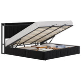 Garvee Upholstered Platform Bed Frame with Hydraulic Lift-Up Storage, Button-Tufted Headboard, Built-in Storage Shelf, Heavy Duty Metal Frame, Wooden Slats, Noise-Free, No Box Spring Needed - King Size, Black Flannel (without GRB LED/socket) - Black without Light