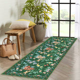 Garvee 2' x 6' Green Watercolor Bird Floral Runner Rug, Washable Non-Slip Low-Pile Rug for Hallway, Kitchen & Entryway - Green