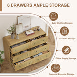 Garvee Versatile Rattan Dresser – 6-Drawer, 46'' Wide – Modern Wooden Chest with Rounded Corners – Bedroom, Living Room, Closet or TV Stand – 6-drawer cabinet, Natural wood with rattan