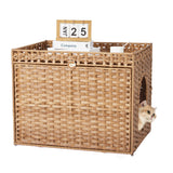 Garvee Handwoven Rattan Cat Litter Box Cabinet – Large Hidden Enclosure with Removable Mat and Fence – Stylish Boho Furniture, Easy to Clean, Covered Litterbox for Indoor Cats – Natural Color - Natural