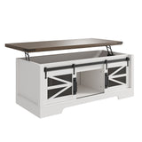 Garvee 47.2'' Lift Top Coffee Table with Storage, Farmhouse Center Table with Sliding Barn Door & Large Hidden Compartment for Living Room, Bedroom, Home Office, Brown - Wood