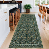 Garvee 2' × 6' Vintage Persian Floral Runner Rug, Machine Washable Non-Slip Low-Pile Soft Rug for Hallway, Kitchen & Entryway, Green - Green