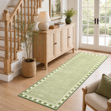 Garvee 2' × 6' Minimalist Border Runner Rug, Machine Washable Non-Slip Low-Pile Rug for Hallway, Kitchen & Entryway, Green - Green