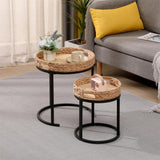 Garvee Set of 2 Nesting Sofa Side Tables – Modern Round Wood & Metal – Space-Saving, Sturdy, mark-Resistant – Large 40x46cm & Small 30x36cm – Non-Slip, Formaldehyde-Free – Yellow-Black