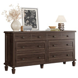 Garvee Vintage 8 Drawer Dresser - 59" Wide Chest of Drawers with Carved Handles and Tapered Legs - Large Capacity Wood Storage Cabinet or TV Stand for Bedroom - Distressed Finish - Walnut - Walnut