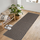 Garvee Modern Geometric Lines Washable Rug for Living Room Bedroom Low Pile Soft Carpet Abstract Accent Carpet, Indoor Foldable Rug Carpet - Black Brown