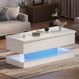 Garvee Modern High Gloss Lift Top Dining Table with Storage – Adjustable Height, Convertible Coffee Table – APP-Controlled RGB LED, Power & USB Outlets – Multi-Functional for Living Room, Dining Room, Home Office – White - White