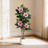 Garvee Realistic Artificial Magnolia & Fiddle Leaf Fig Tree – 4FT Faux Plant with Pink Magnolia Blooms, Lifelike Green Leaves, Multi-Trunk Potted Decor for Home, Living Room, Office – Pink Magnolia 4FT - Pink