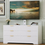 Garvee Modern Tall TV Stand with Mount for TVs Up to 85 Inch – 6 Drawer Entertainment Center – Fluted Panel Design – Large Storage Media Console for Living Room or Bedroom – Wall Mountable & Freestanding – White - White