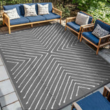 Garvee Waterproof Reversible Outdoor Rug – Geometric Grey & White Plastic Straw Mat – Collapsible, Lightweight, Easy Clean – Ideal for RV, Camping, Deck, Balcony, Beach, Picnic – Gray/White, 6x9ft - Gray
