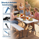 Garvee Lightweight 6FT HDPE Folding Picnic Table, Set of 2 - Portable Outdoor Dining Table - Rectangular with Carry Handle - Sturdy for Camping, Parties, Buffet, Events - Color: White Desktop, Gray Spray-Coated