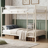 Garvee Twin over Twin Bunk Bed Frame, Heavy Duty Metal Bunk Beds for Kids/Teens/Adults, 450 Lbs Upper & 500 Lbs Lower Capacity, Slot-Type Assembly, Reversible Ladder, 11.7" Safety Guardrails，Beige - Beige