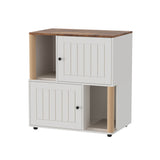Garvee Double Cat Litter Box Enclosure Furniture for 2 Cats – 2-Tier Modern Cabinet with Hidden Litter Boxes, Sisal Marking Posts, Dual Mats, Odor Control, Dog-Proof End Table – Grooved Door White - White Sliding Door