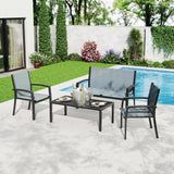 Garvee 4 Piece Patio Furniture Set, Outdoor Conversation Set with Loveseat, 2 Single Chairs and Coffee Table, Modern Metal Patio Set with Breathable Textilene Seats for Porch, Backyard, Balcony, Gray - Gray