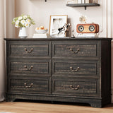 Garvee Spacious 6 Drawer Dresser for Bedroom Storage - 47" Wide Double Chest - Vintage Oak Gray Organizer - Ideal for Living Room, Hallway, Entryway - Color: Vintage Oak Gray - Dark Oak