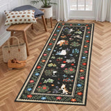Garvee Washable Cat Runner Rug for Kitchen – Black Floral Animal Print, Non-Slip, Mark Resistant, Low Pile Carpet – Entryway, Hallway, Bedroom, Nursery – 2x8ft - Black