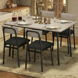 Garvee Beveled-Edge Wood Dining Table Set for 4 with 4 Upholstered Chairs - Kitchen & Dining Room Furniture Set for Apartment/Small Space - Rustic Gray - Color: PVC Gray