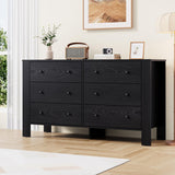 Garvee Modern 6 Drawer Dresser Chest – Tall Black Wood Storage Cabinet, Wide Top – Large Capacity Organizer for Bedroom, Living Room, Closet – Anti-Tip Safety – Color: Dark Oak - Black