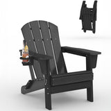 Garvee Black HDPE Adirondack Chair, Foldable Outdoor Lounge Chair with Cup Holder for Porch, Poolside, Black - Black