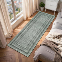 Garvee Modern Bordered Kitchen Rug, Non-Slip Washable Low Pile, Stain Resistant Soft Carpet, Green, Entryway Hallway Bedroom - Green