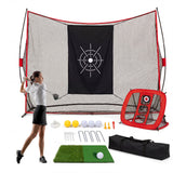Garvee 10 x 7 ft Golf Practice Net Set – Heavy-Duty Tetoron Netting with Rigid Iron Base Frame, Hitting Sheet & Carry Bag for Backyard Garage Driving Training (Red)