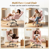 Garvee Criss Cross Ergonomic Dining Chair - High Back, Adjustable Armrests, Reclining Backrest, Hidden Footrest, Wheels, Big and Tall Executive Comfort - Lamb Fleece Pink