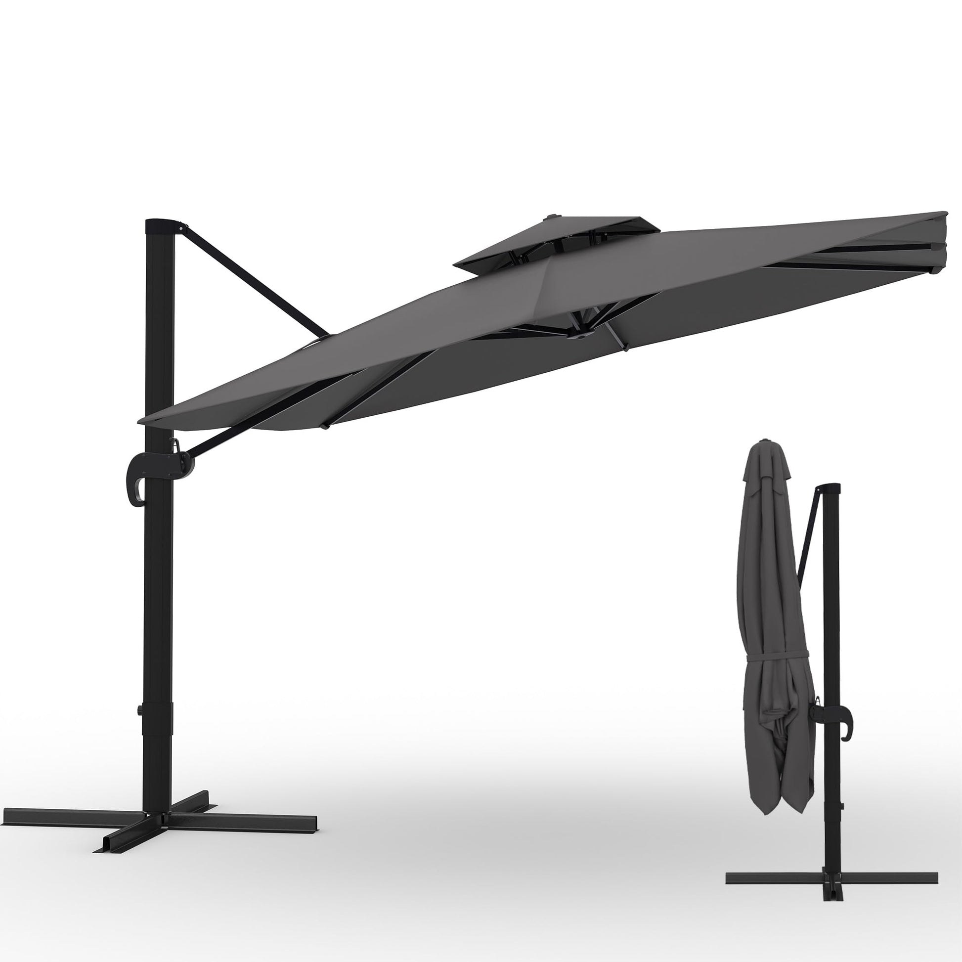 Garvee 10' × 10' Cantilever Patio Umbrella, 360° Rotating Aluminum Offset Umbrella with Adjustable Height, Gray, Base Not Included