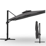 Garvee 10' × 10' Cantilever Patio Umbrella, 360° Rotating Aluminum Offset Umbrella with Adjustable Height, Gray, Base Not Included
