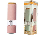 Garvee Automatic One-Hand Electric Salt and Pepper Grinder Set of 2 – Adjustable Coarseness, LED Light, Refillable Stainless Steel Mills, Battery Powered for Kitchen – SW-204 Pink