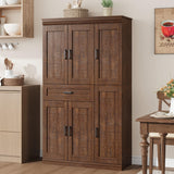 Garvee Spacious Tall Freestanding Kitchen Pantry Cabinet – 71" Storage Cupboard with Doors, Shelves & Large Drawer – Modern Organizer for Dining Room, Bathroom, Laundry, Living Room – Reddish Brown - 6 Doors-Reddish Brown