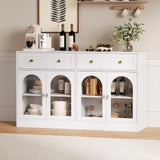 Garvee 55 in Wide Sideboard Buffet Cabinet with 4 Acrylic Doors & 2 Drawers, Farmhouse Kitchen Storage Cabinet, Wooden Console Table for Living Room, Dining Room, Entryway, White