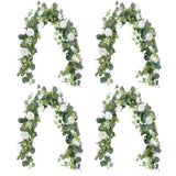 Garvee 4-Pack Artificial White Austin Rose & Eucalyptus Garland, 71in Silk Flower Vine - Realistic Faux Greenery Swag - Flexible Plastic Stem for Wedding Arch, Party & Table Runner - Length 180cm, White