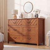 Garvee 6 Drawer Dresser for Bedroom, 50.4" Wide Brown Wooden Chest of Drawers with 3D v-Shape Front, Modern Storage Organizer Cabinet for Living Room, Nursery, Entryway - Brown