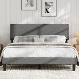 Garvee Queen Size Bed Frame with Upholstered Headboard, Queen Size Platform Bed Frame with Wooden Slat Support, Easy Assembly Platform Bed, No Box Spring Needed & Noise Free, Gray - Dark Gray