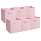 Garvee Collapsible Fabric Storage Cubes 6-Pack – 11 Inch Collapsible Open Bins with Faux Leather Handles – Organizer Boxes for Shelves & Closets – Durable Storage for Clothes & Toys, Pink - Pink