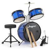 Garvee 3 Piece Kids Drum Set with Cymbal & Pedal, Beginner Junior Kit, Wood & Metal, Compact Design, Blue, Playroom Suitable - Sapphire Blue