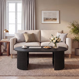 Garvee Wabi-Sabi Oval Coffee Table, Fluted Wood Center Table with 4 Open Storage Shelves, Modern Farmhouse/Mid-Century for Living Room or Small Spaces, 39.3 x 19.6 x 17.7 in, Color: Black - Black