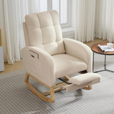 Garvee Nursery Glider Rocking Recliner Chair with High Back and Footrest, USB Charging Port, Side Pocket, Solid Wood Legs - for Nursing/Reading, Living Room/Bedroom - Soft Velvet Camel, Log legs | with footrest - Camel-Teddy With Footrest