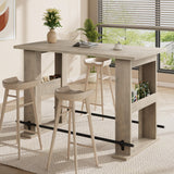 Garvee 63-Inch Bar Table, Wooden Home Coffee Bar Unit with Storage, Farmhouse Counter Height Pub Table with Metal Footrest for Home Kitchen, Dining Room, Bistro, Living Room, Grey - Grey