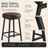 Garvee Set of 2 26" Counter-Height Backless Bar Stools, Round Upholstered Wide Seat, Metal Frame with Footrest, Modern Industrial Kitchen Island Stools, Brown Round (No Backrest), 2pcs per set - Rustic Brown