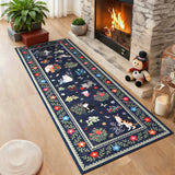 Garvee Non-Slip Washable Cat Print Runner Rug – Low Pile, Mark Resistant, Soft Floral Bordered Carpet for Kitchen, Hallway, Entryway, Bedroom, Laundry, Dining Room – Blue, 2x6ft - Blue