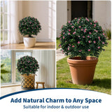 Garvee UV Resistant Artificial Boxwood Topiary Balls Set of 2 – 24 Inch Faux Greenery Shrubs with Pink Flowers, Outdoor Decorative Plants for Planters, Porch, Garden, Includes Ground Spikes – Pink